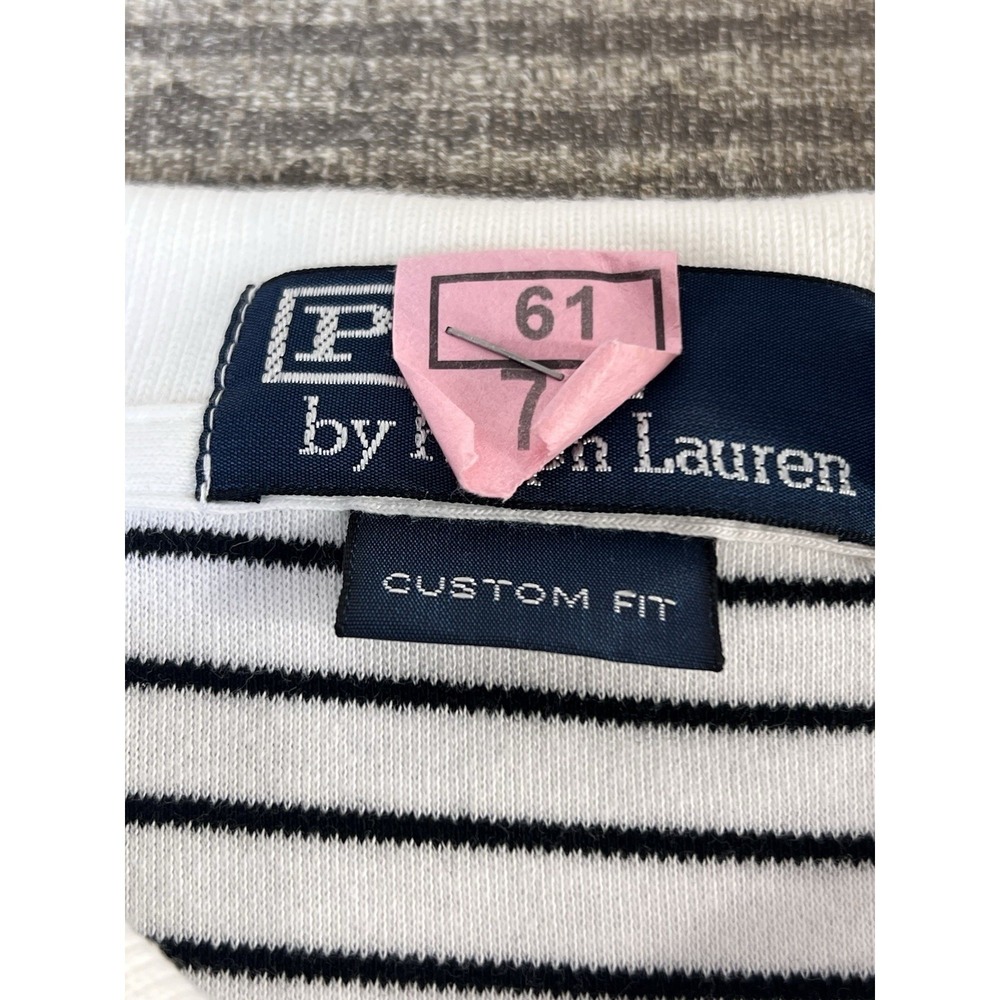 Polo Ralph‎ Lauren Shirt Mens Large Custom Fit Striped Cotton White Navy Blue - Picture 5 of 8